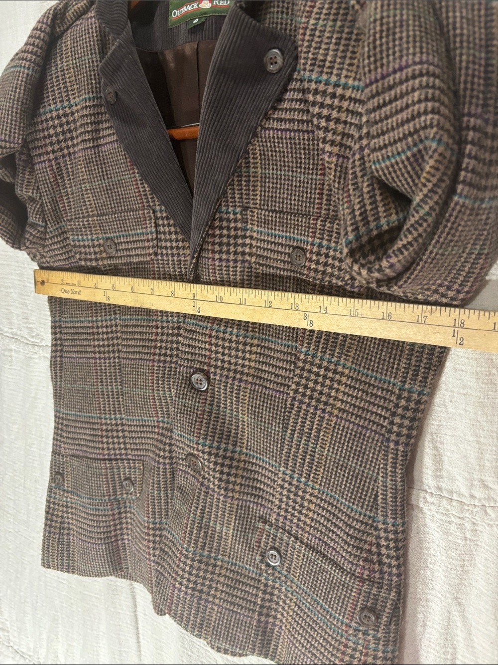 Vintage 80s Outback Red Brown Glen Plaid Houndstooth Blazer Corduroy Collar - Picture 7 of 9